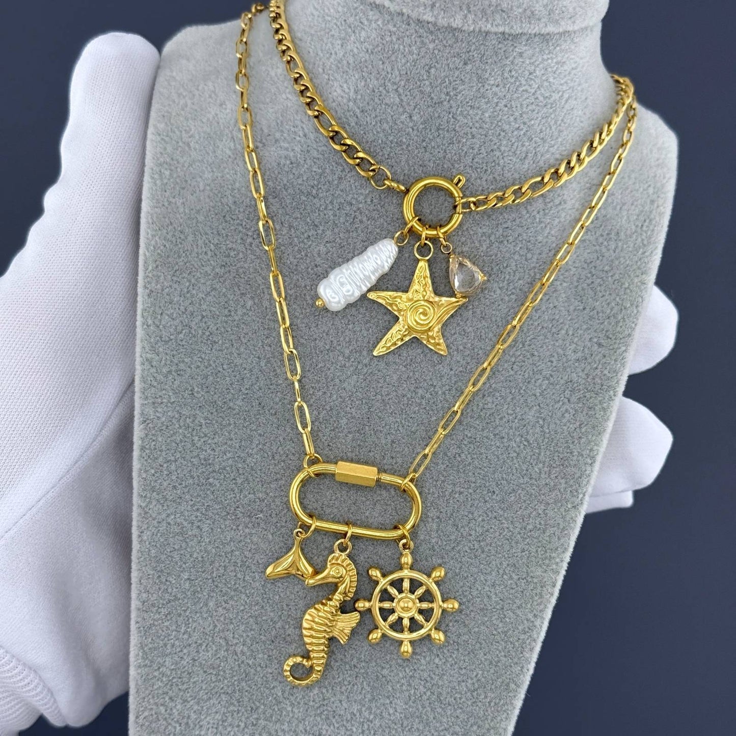 Starfish Necklace, 18K Gold Plated Steel