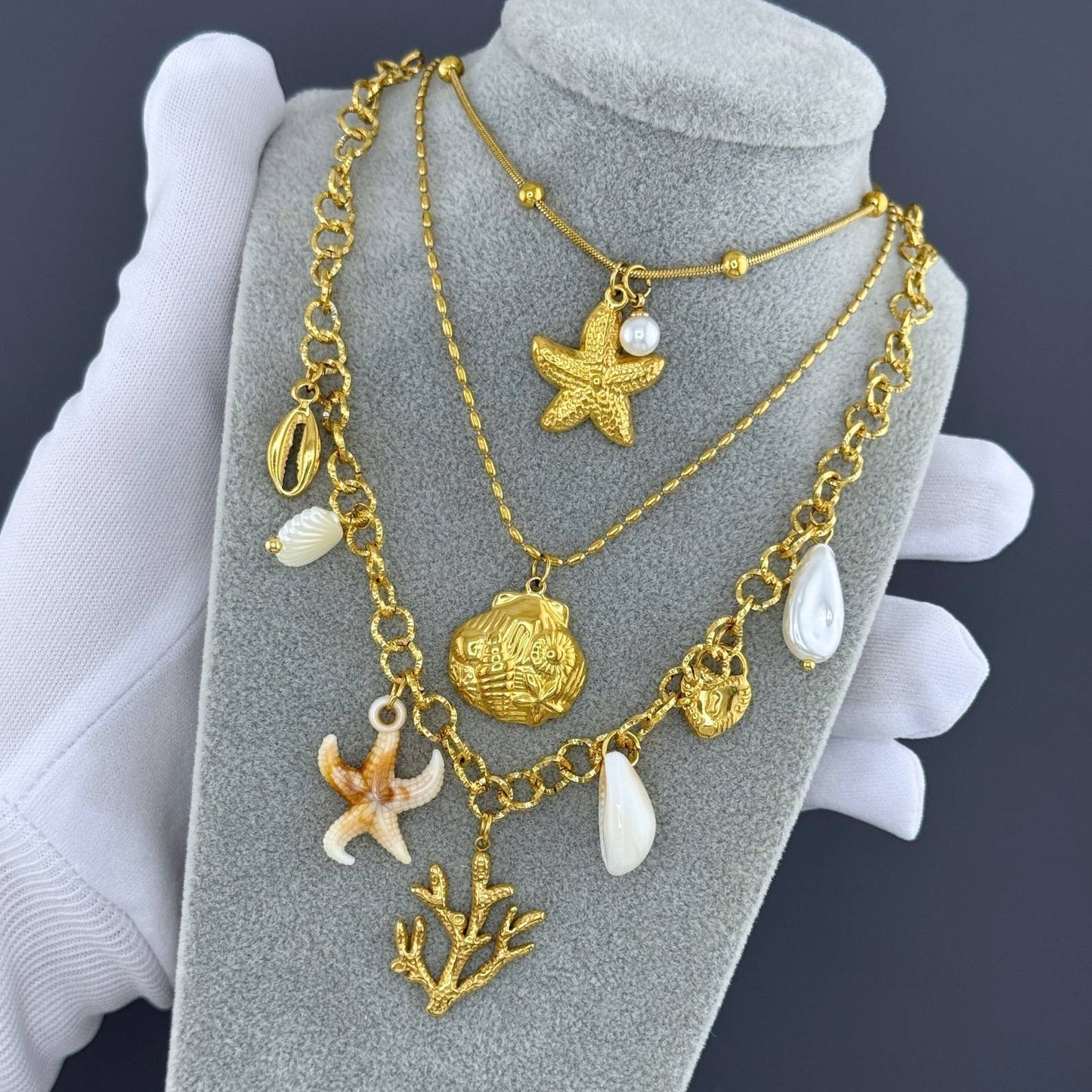 Seashells Necklace, 18K Gold Plated Steel