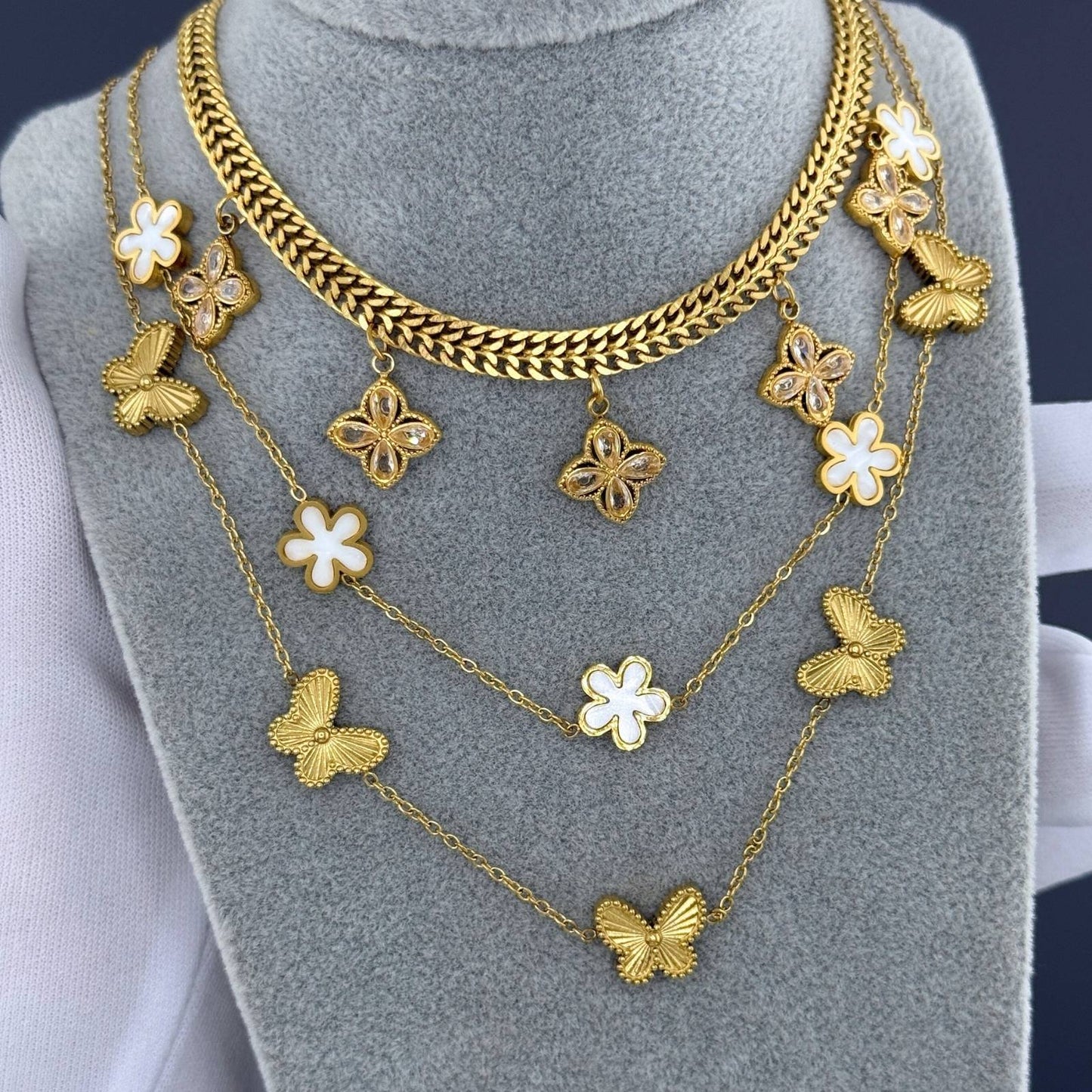 Flower Meadow Necklace, 18K Gold Plated Steel