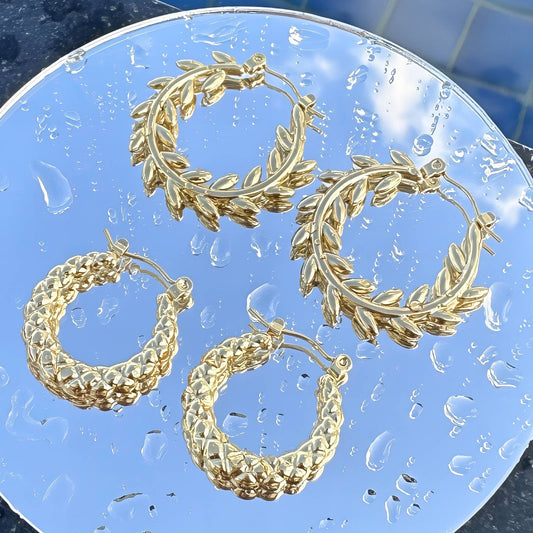 Leaves Earrings, 18K Gold Plated Steel