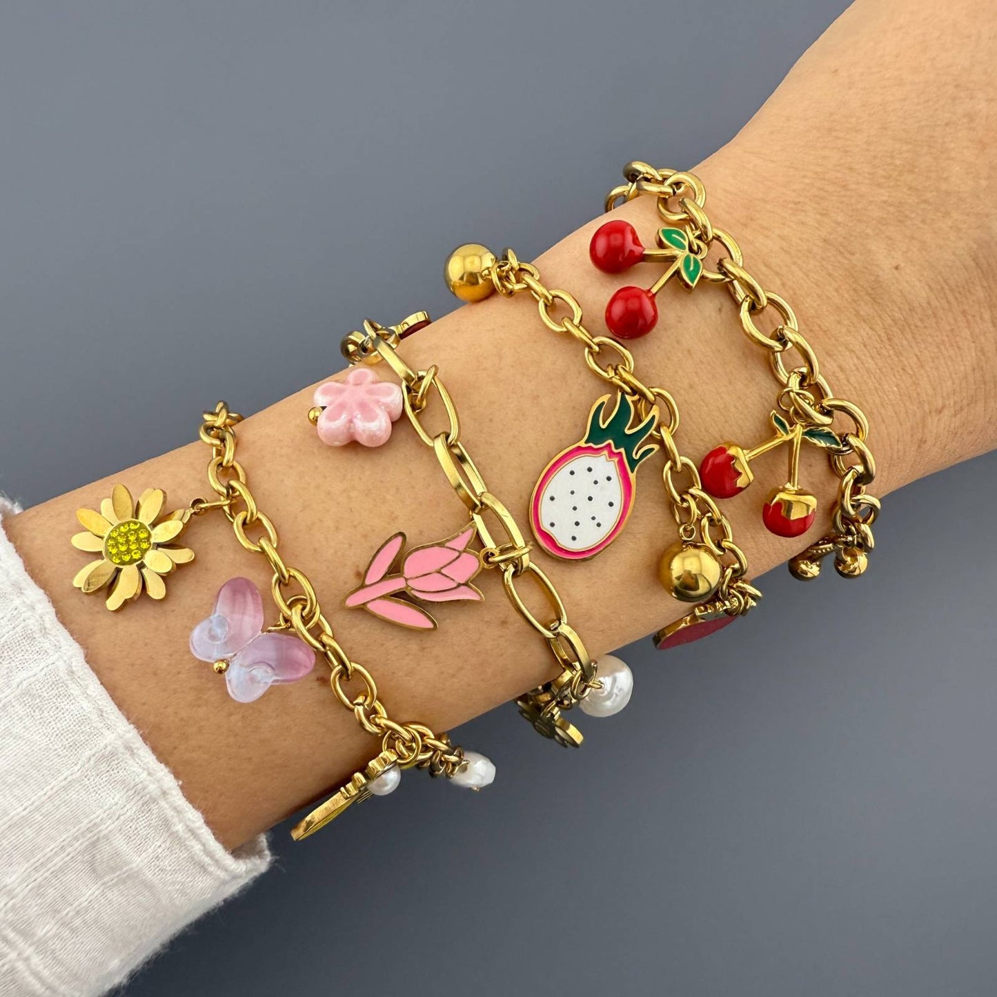 Cherry Bracelet, 18K Gold Plated Steel