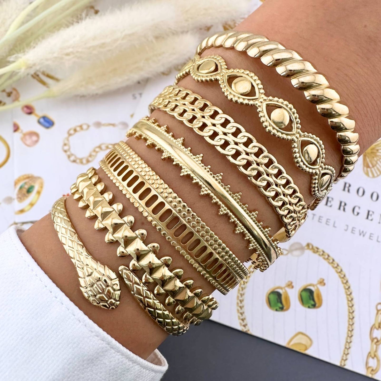 Bracelet, 18K Gold Plated Steel