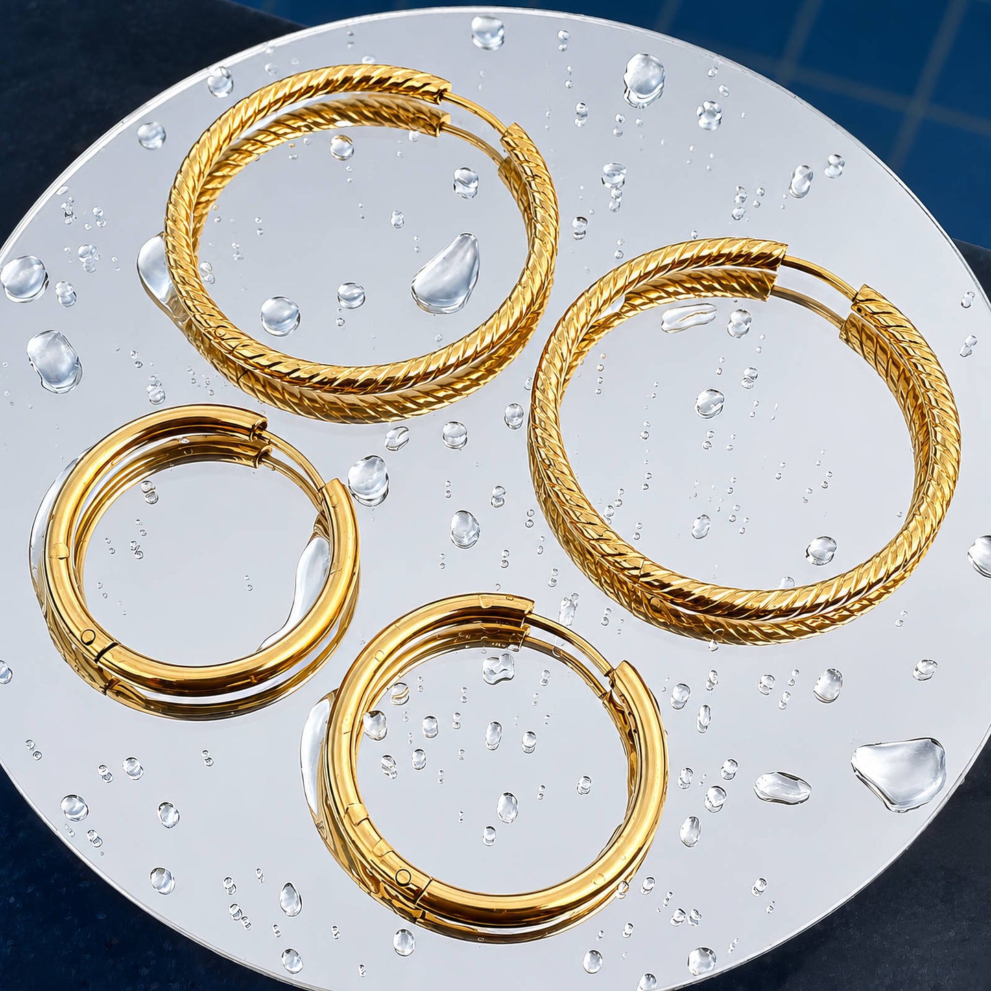 Earrings, 18K Gold Plated Steel