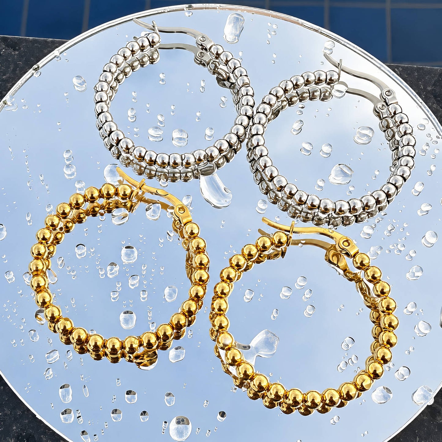 Earrings, 18K Gold Plated Steel