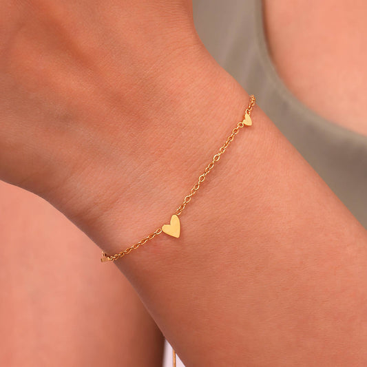 Hearts Bracelet, 18K Gold Plated Steel