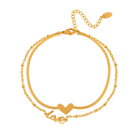 18K gold plated Stainless steel Hearts anklet