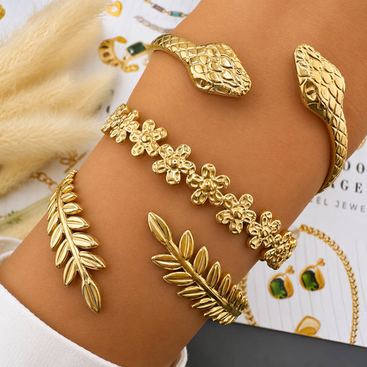 Flowers Bracelet, 18K Gold Plated Steel