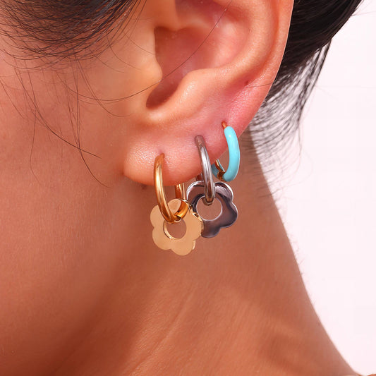 Flowers Earrings, 18K Gold Plated Steel