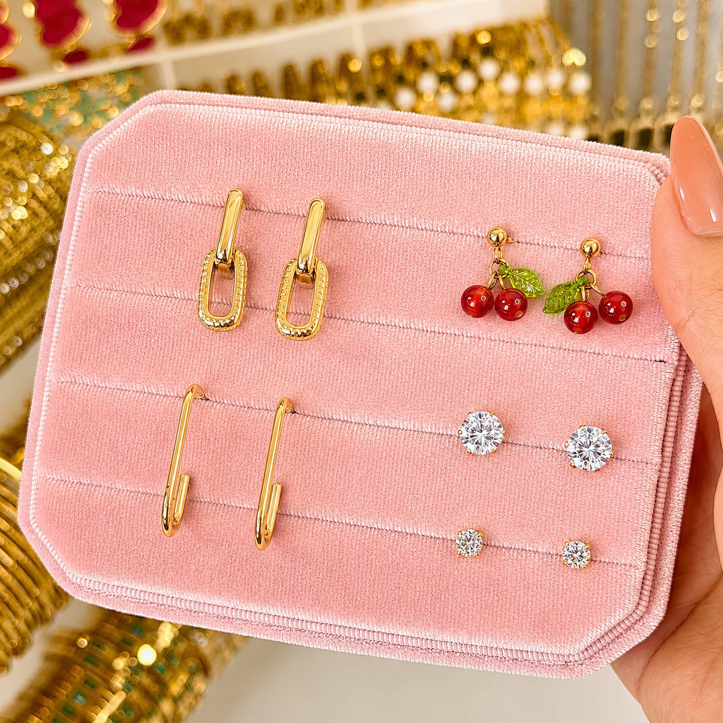 Cherrys Earrings, 18K Gold Plated Steel