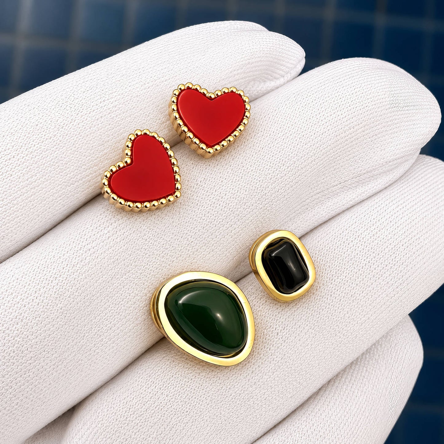 Hearts Earrings, 18K Gold Plated Steel