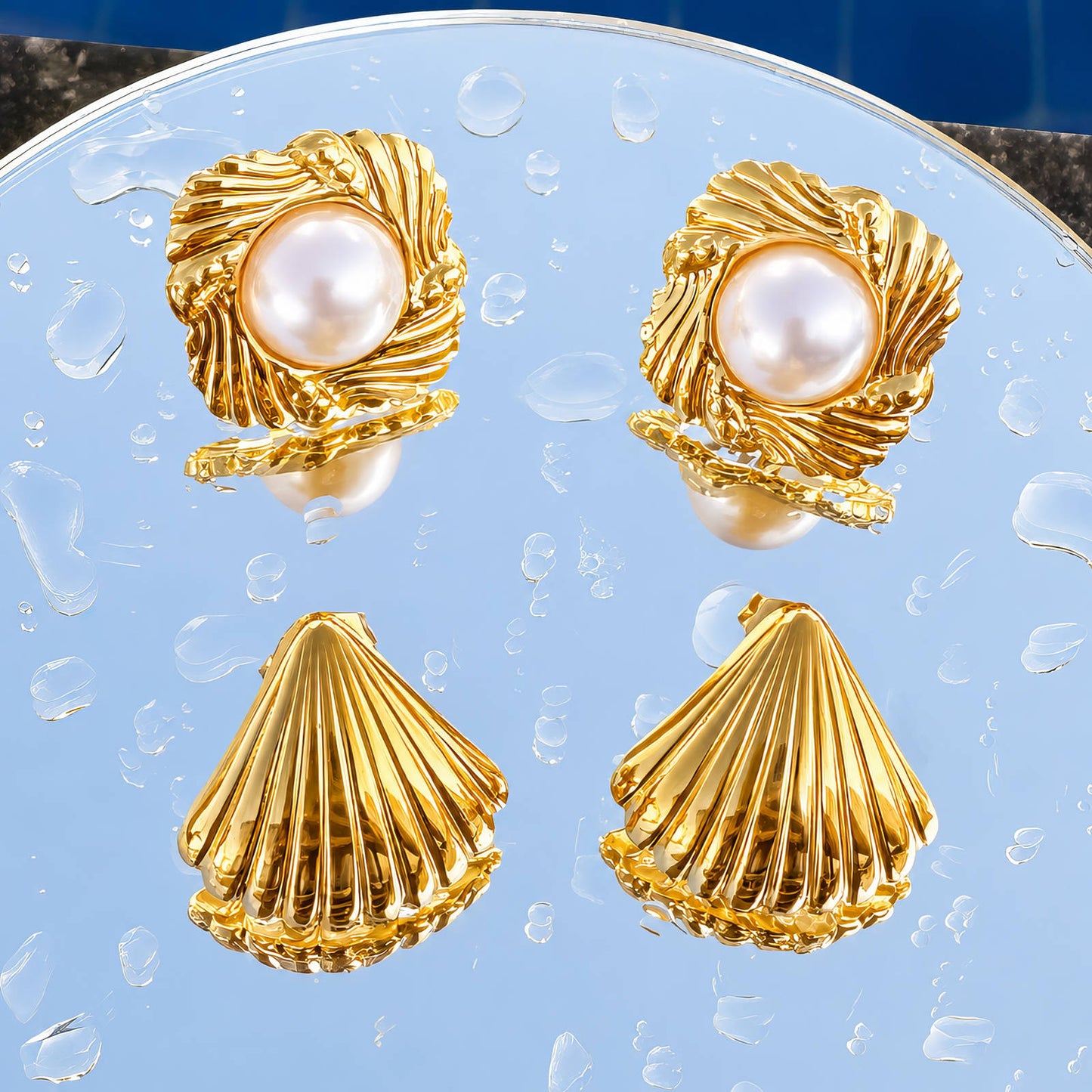 Seashells Earrings, 18K Gold Plated Steel