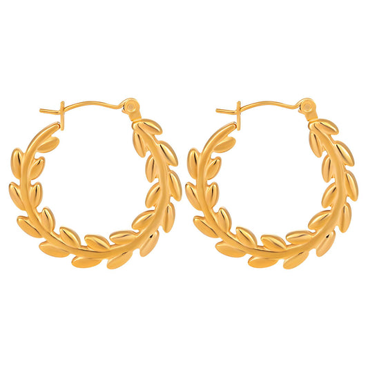 Leaves Earrings, 18K Gold Plated Steel