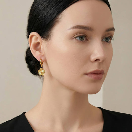 Flowers Earrings, 18K Gold Plated Steel