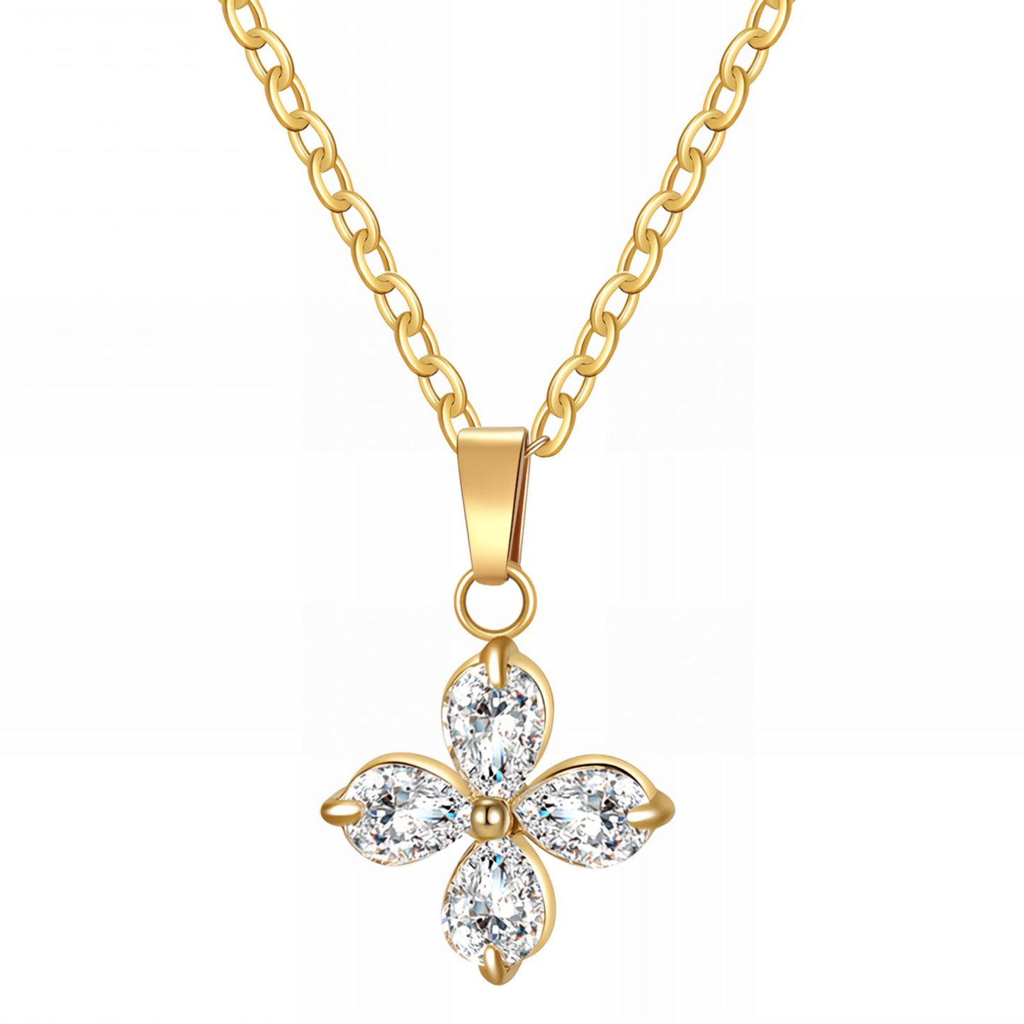 Flower Necklace, 18K Gold Plated Steel