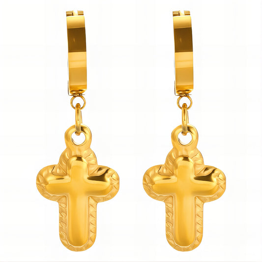 Crosses Earrings, 18K Gold Plated Steel