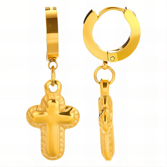 Crosses Earrings, 18K Gold Plated Steel