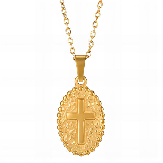 Cross Necklace, 18K Gold Plated Steel