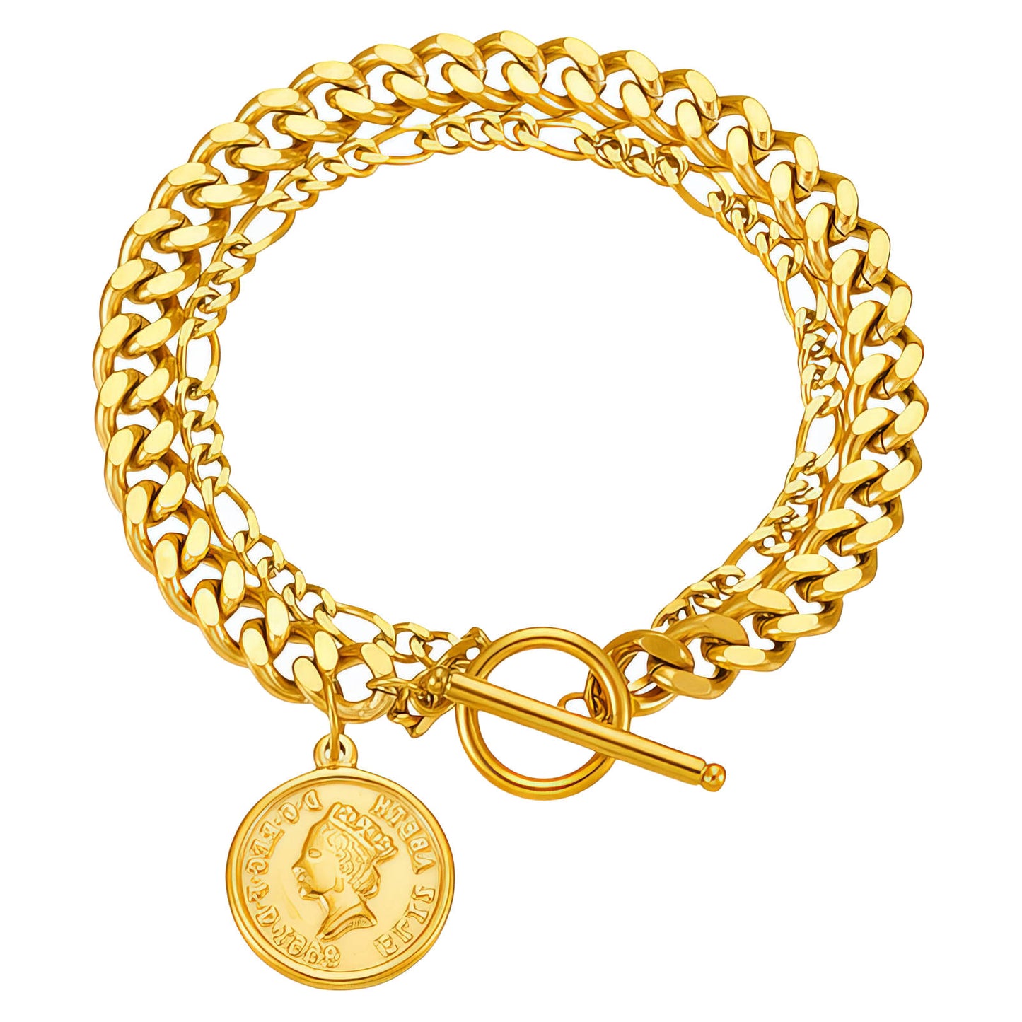 Coin Bracelet, 18K Gold Plated Steel