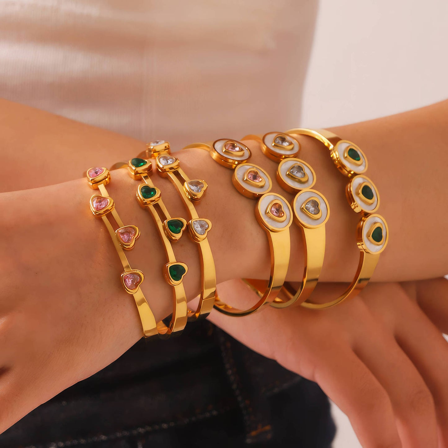 Hearts Bracelet, 18K Gold Plated Steel