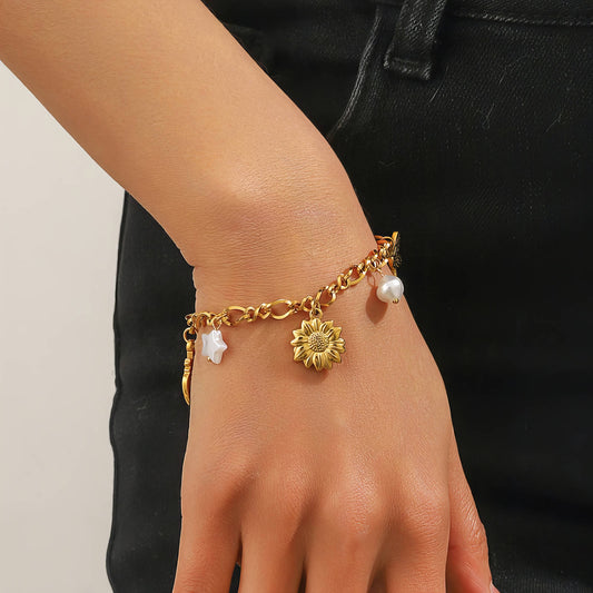 Flower Bracelet, 18K Gold Plated Steel