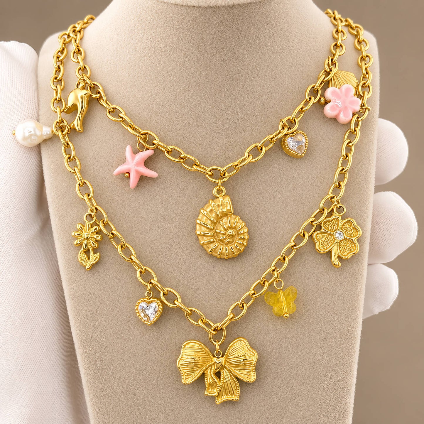 Seashell Necklace, 18K Gold Plated Steel
