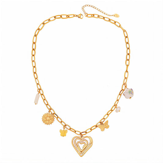 Heart Necklace, 18K Gold Plated Steel