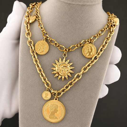 Sun Necklace, 18K Gold Plated Steel