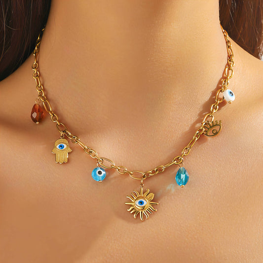 Evil Eyes PVD Gold-Plated Steel Necklace