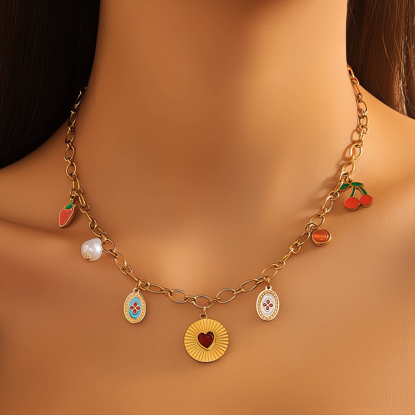 Heart Necklace, 18K Gold Plated Steel