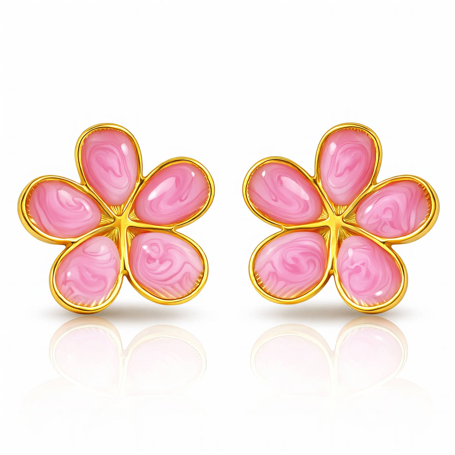 Flowers Earrings, 18K Gold Plated Steel