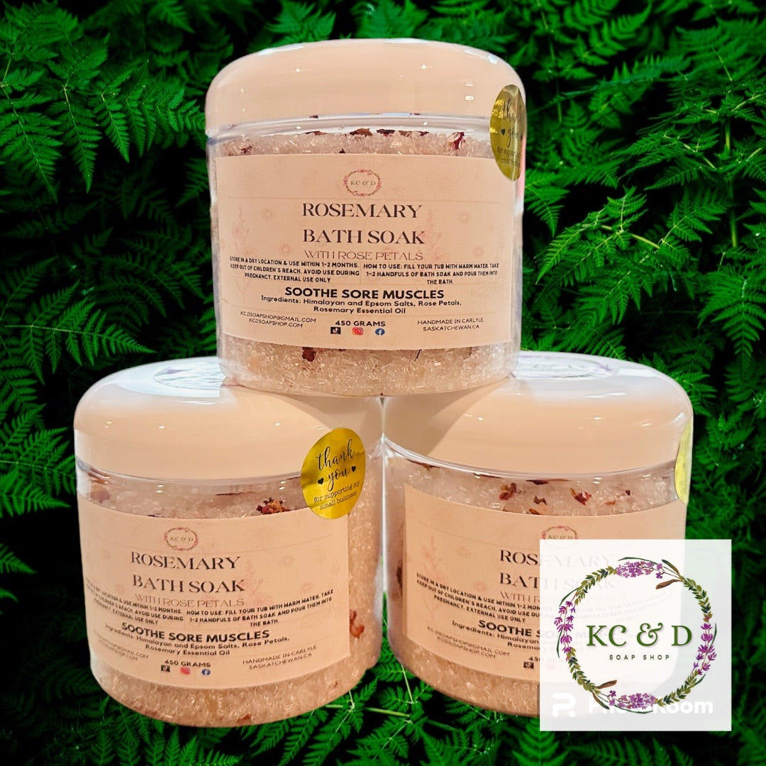 Bath Salts Soak: Rosemary Essential Oil with Rose Petals