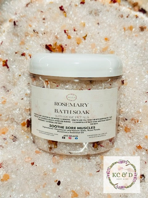 Bath Salts Soak: Rosemary Essential Oil with Rose Petals