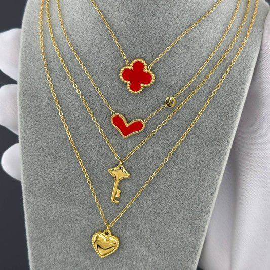 Heart and Key Necklace, 18K Gold Plated Steel
