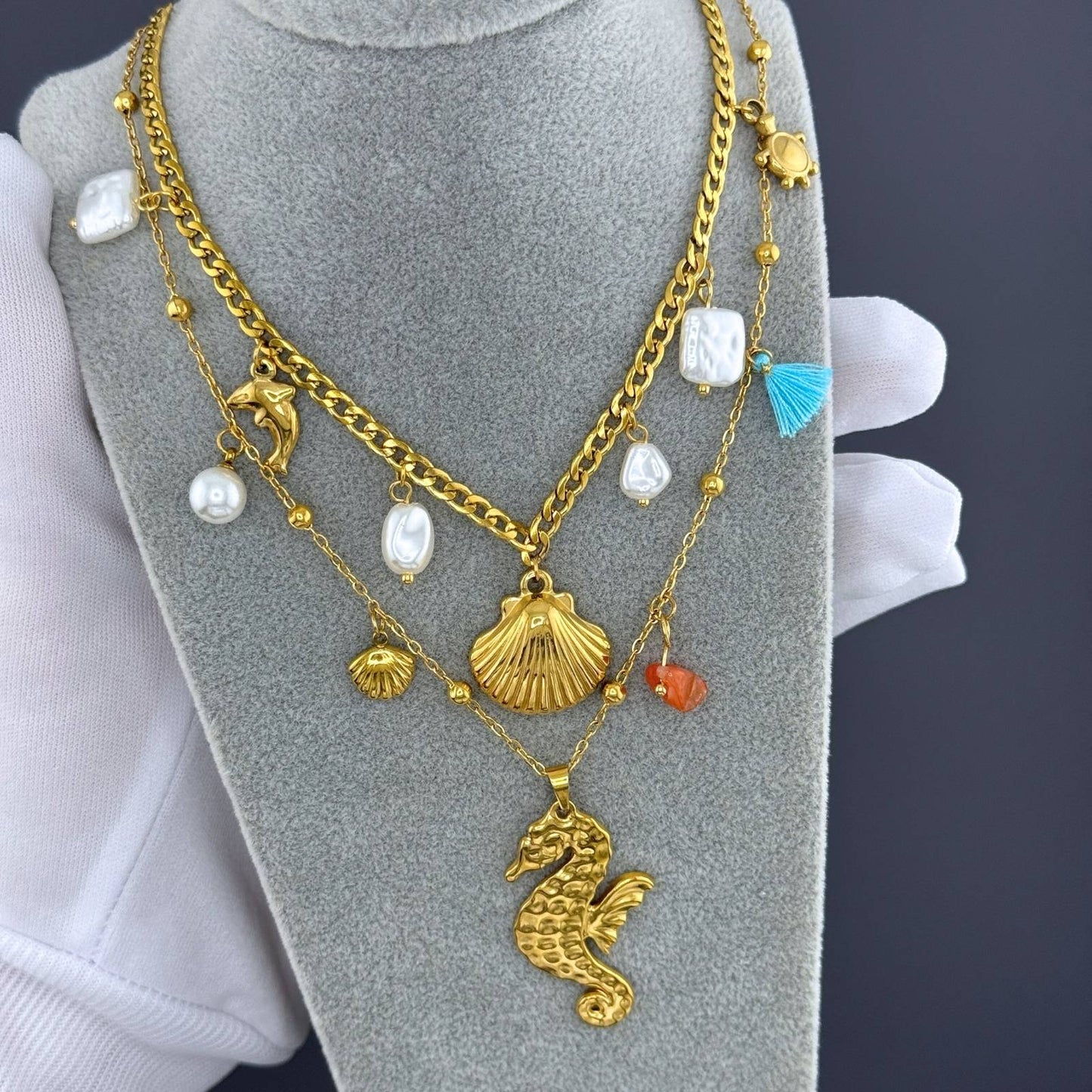 Seahorse Necklace, 18K Gold Plated Steel