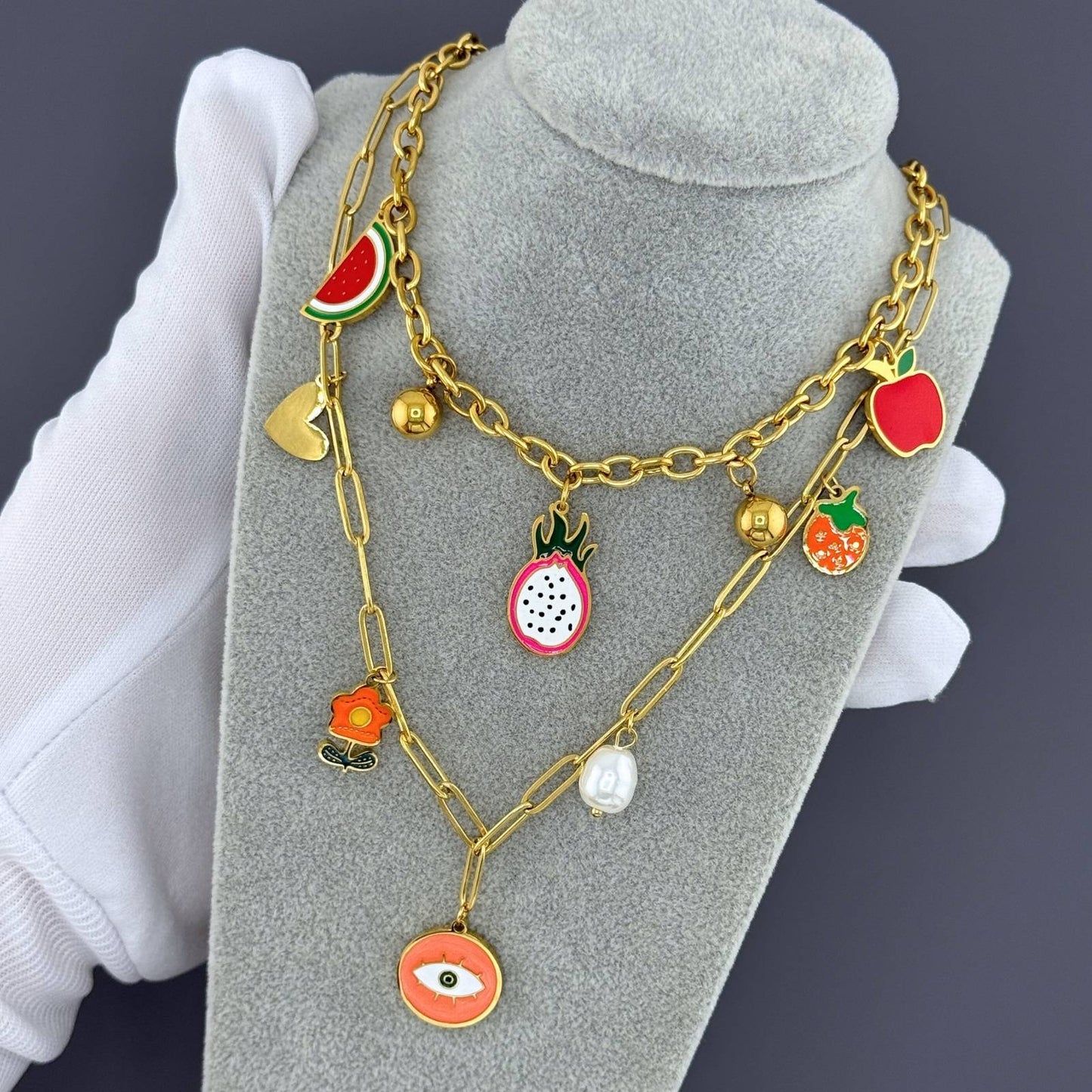 Evil Eye Necklace, 18K Gold Plated Steel