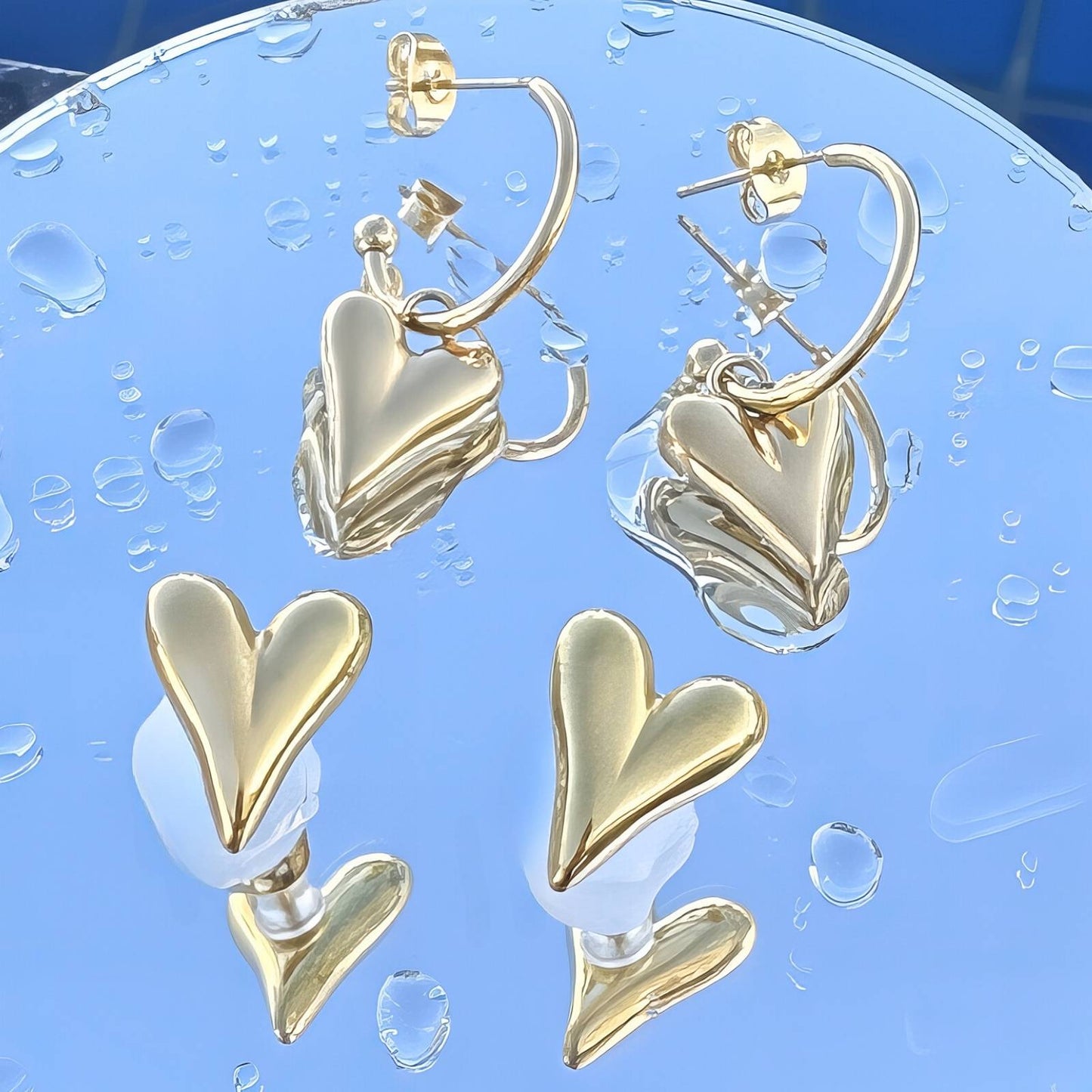 18K gold plated Stainless steel Hearts earrings