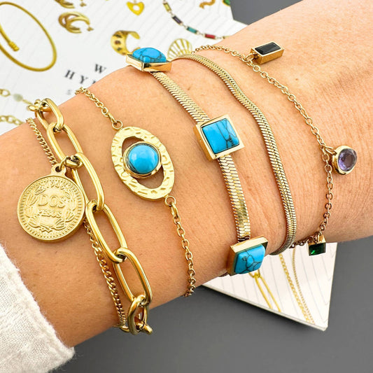Coin Bracelet, 18K Gold Plated Steel