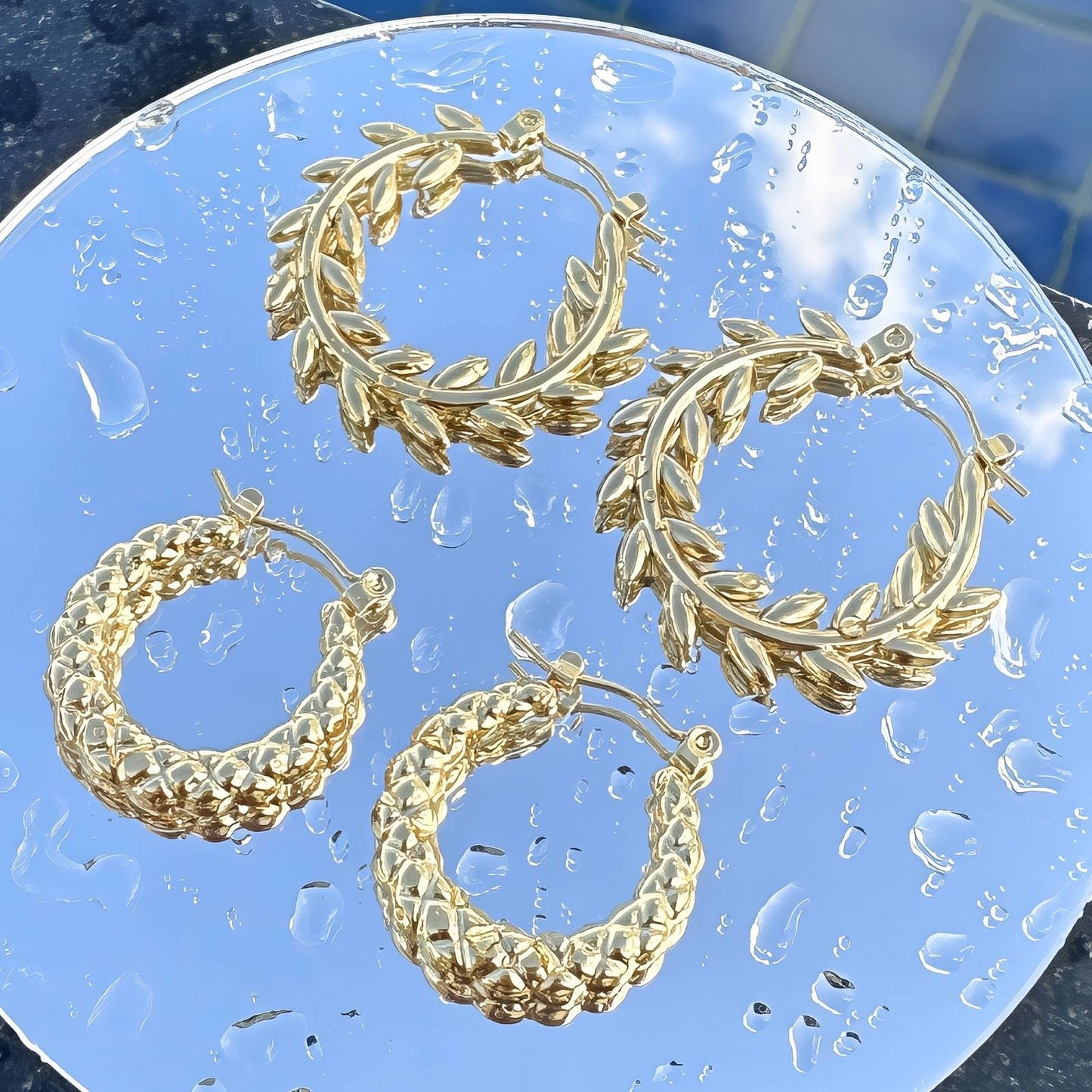 Leaves Earrings, 18K Gold Plated Steel