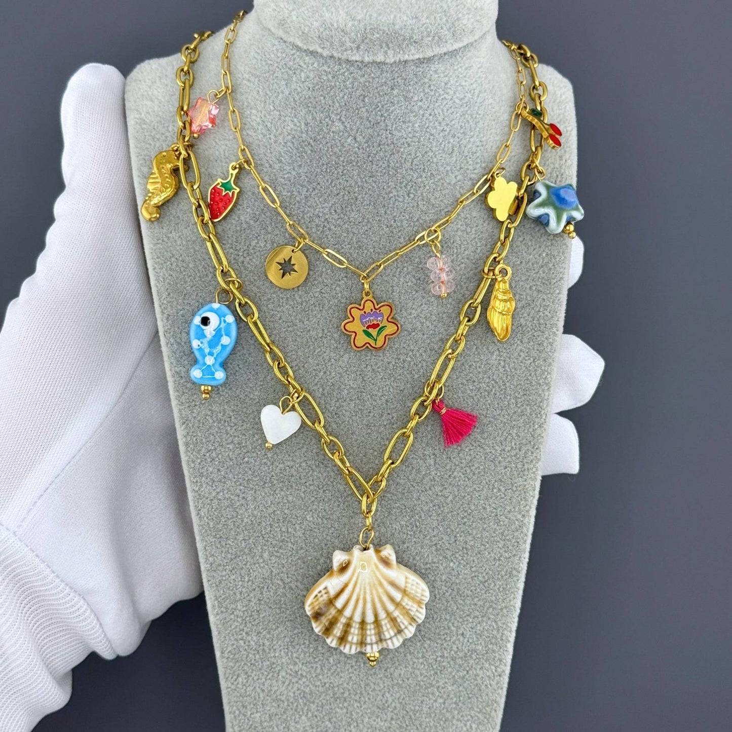 Flowers Necklace, 18K Gold Plated Steel