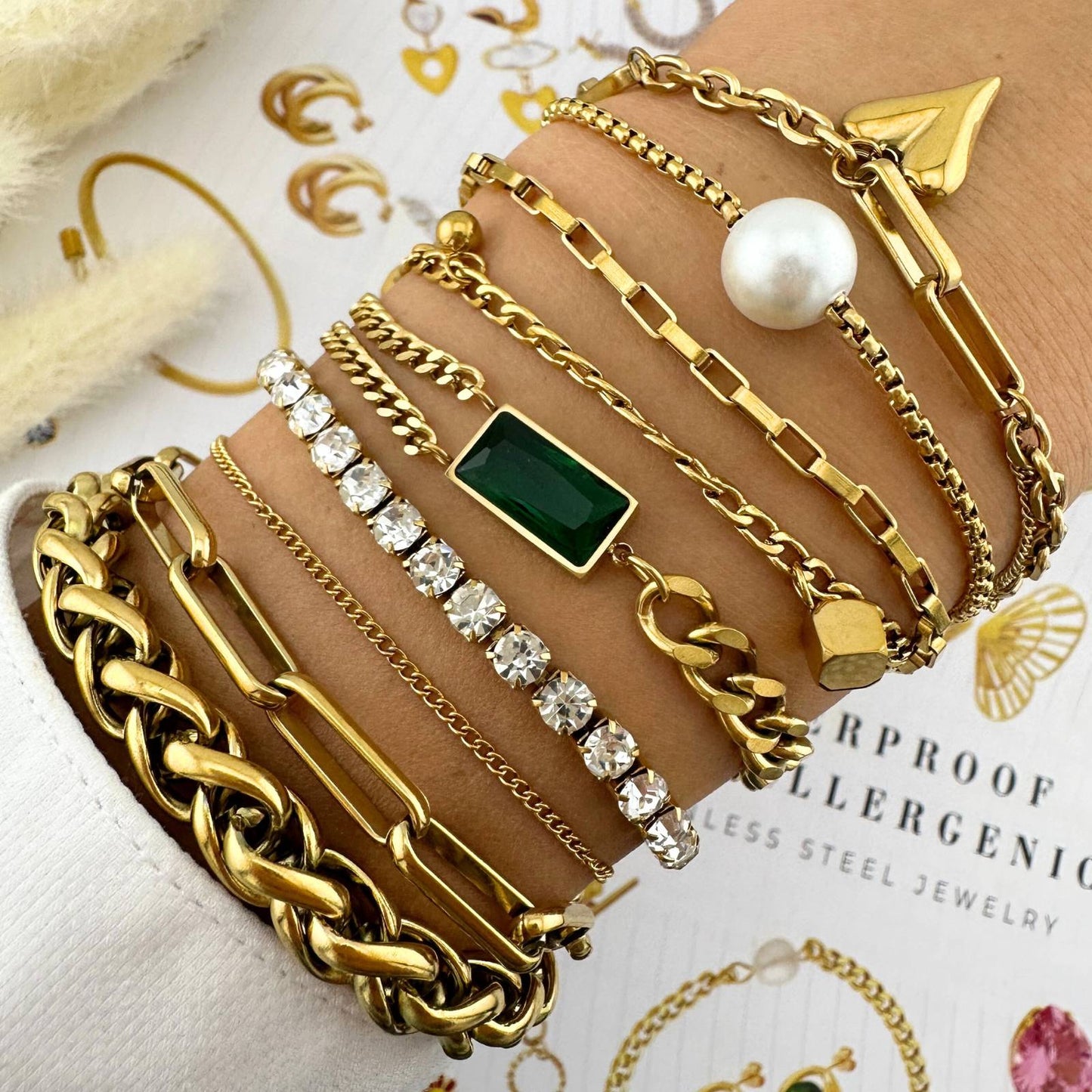 Hearts Bracelet, 18K Gold Plated Steel
