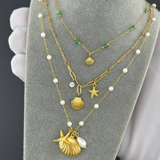 Seashell Necklace, 18K Gold Plated Steel