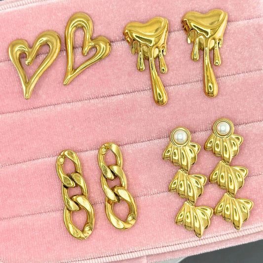 Earrings, 18K Gold Plated Steel