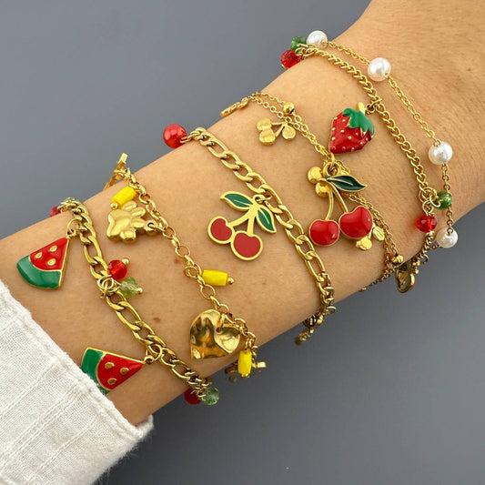 Cherry Bracelet, 18K Gold Plated Steel