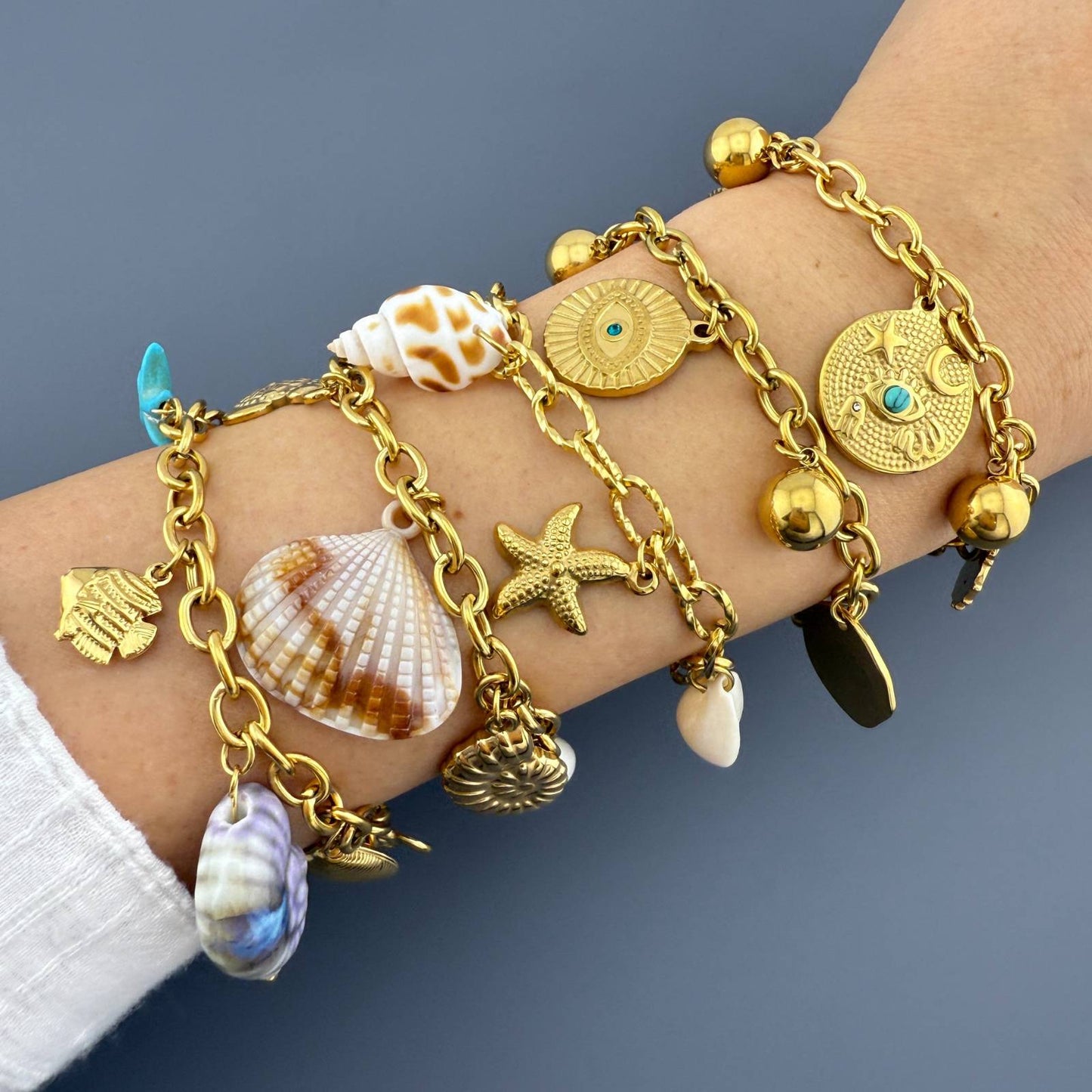 Evil eyes Bracelet, 18K Gold Plated Steel
