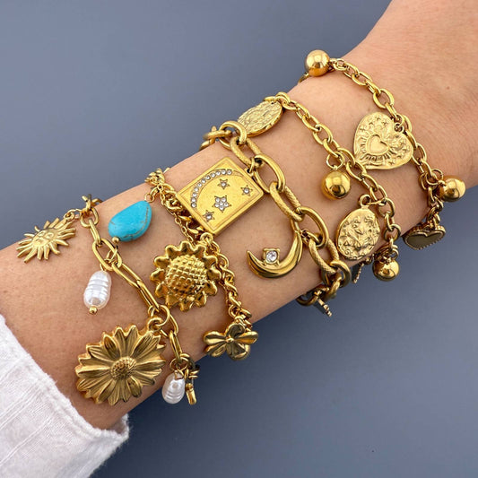 Flower Bracelet, 18K Gold Plated Steel