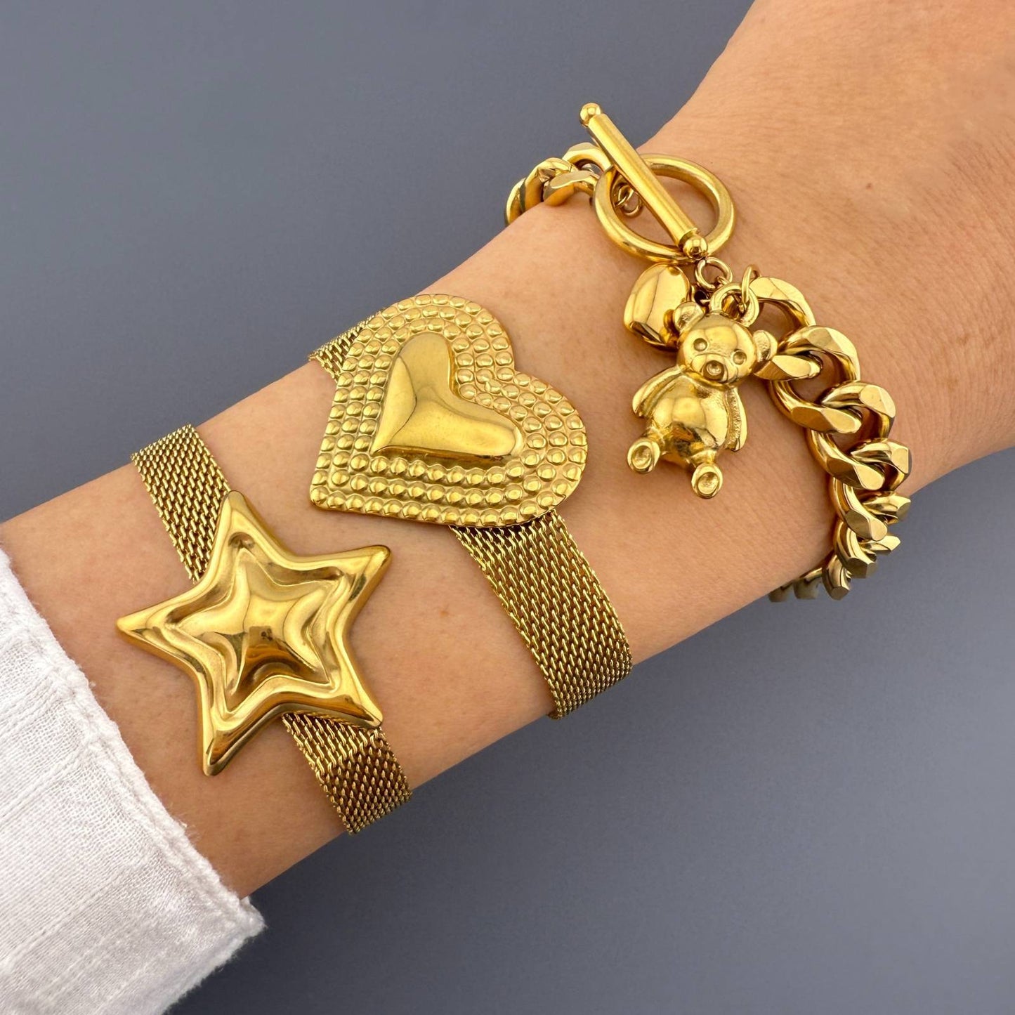 Hearts Bracelet, 18K Gold Plated Steel