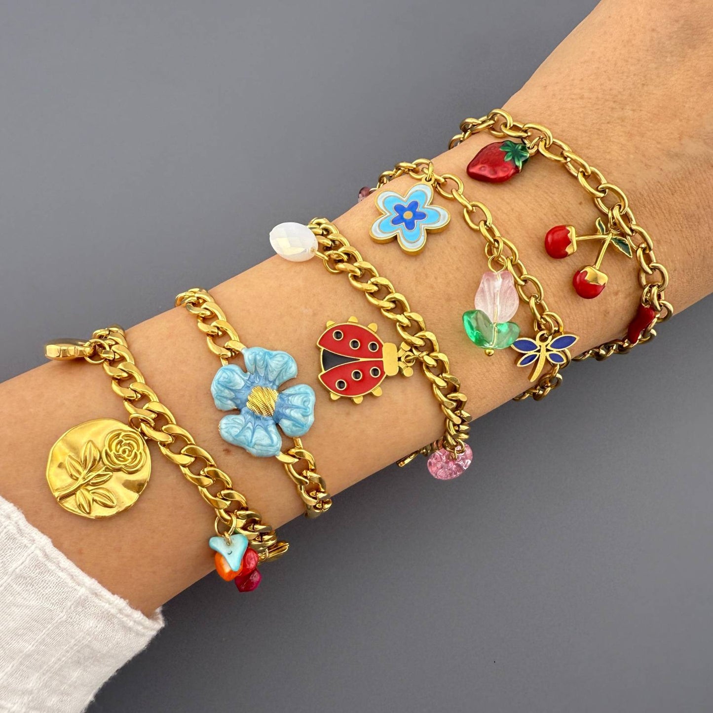 Ladybug Bracelet, 18K Gold Plated Steel