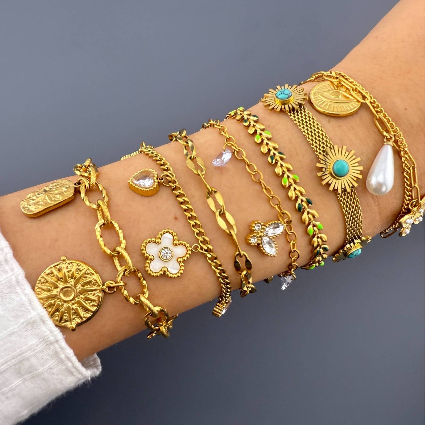 Suns Bracelet, 18K Gold Plated Steel