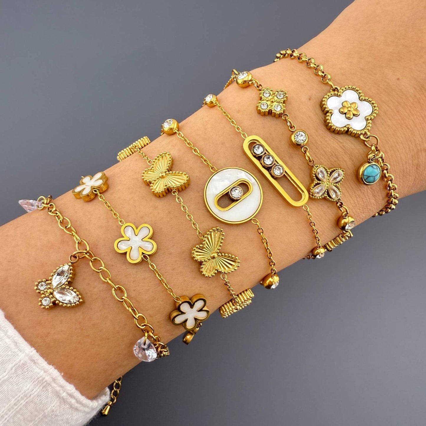 Flower Bracelet, 18K Gold Plated Steel