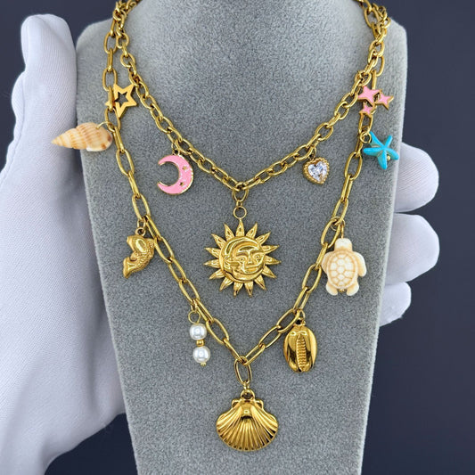 Seashells Necklace, 18K Gold Plated Steel